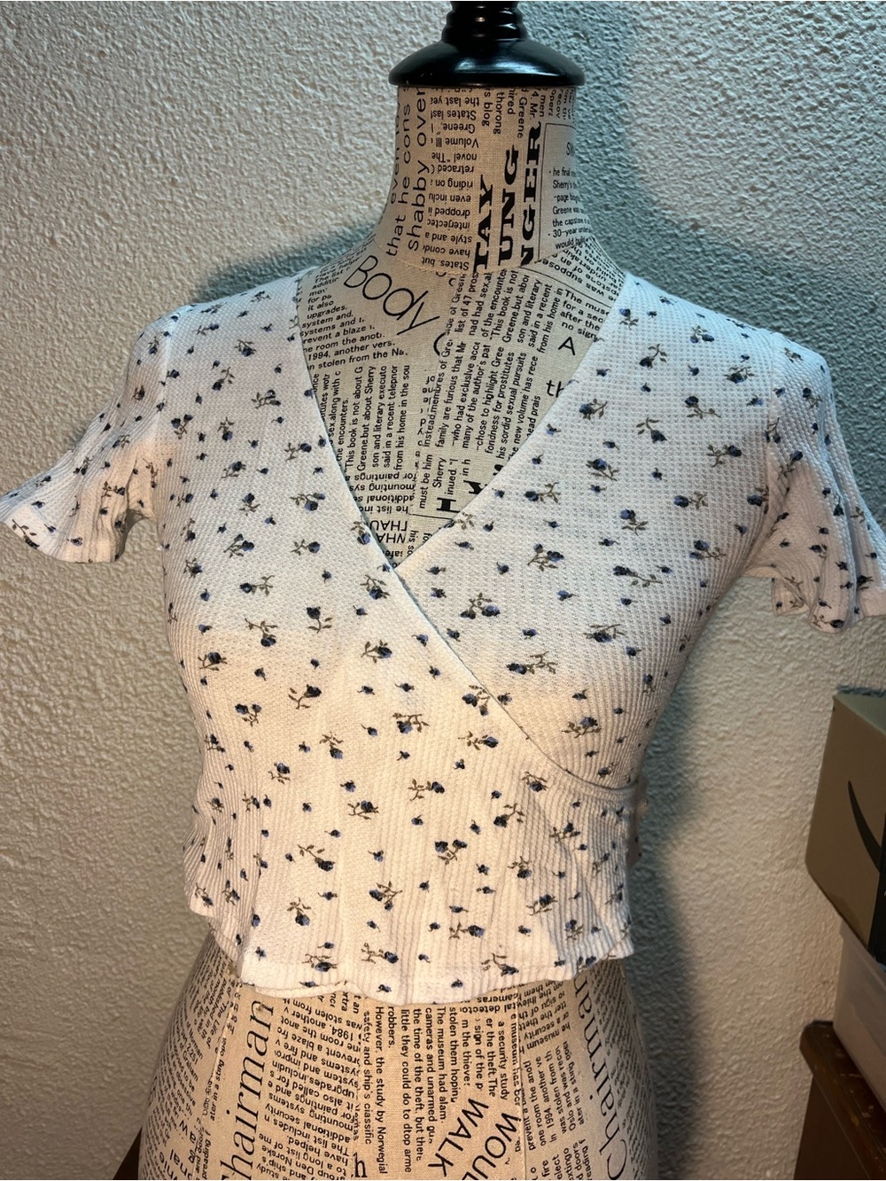 Brandy Melville Floral Wrap-Front Ribbed Crop Top